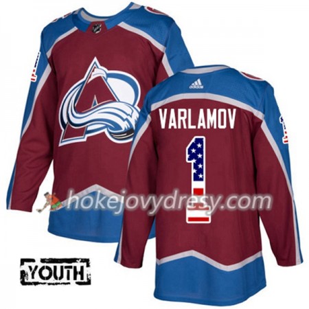 Dětské Hokejový Dres Colorado Avalanche Semyon Varlamov 1 2017-2018 USA Flag Fashion Červená Adidas Authentic